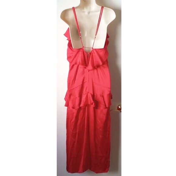 MLM Label Ruffle Silk Slip Dress S Cherry Red - Picture 3 of 10